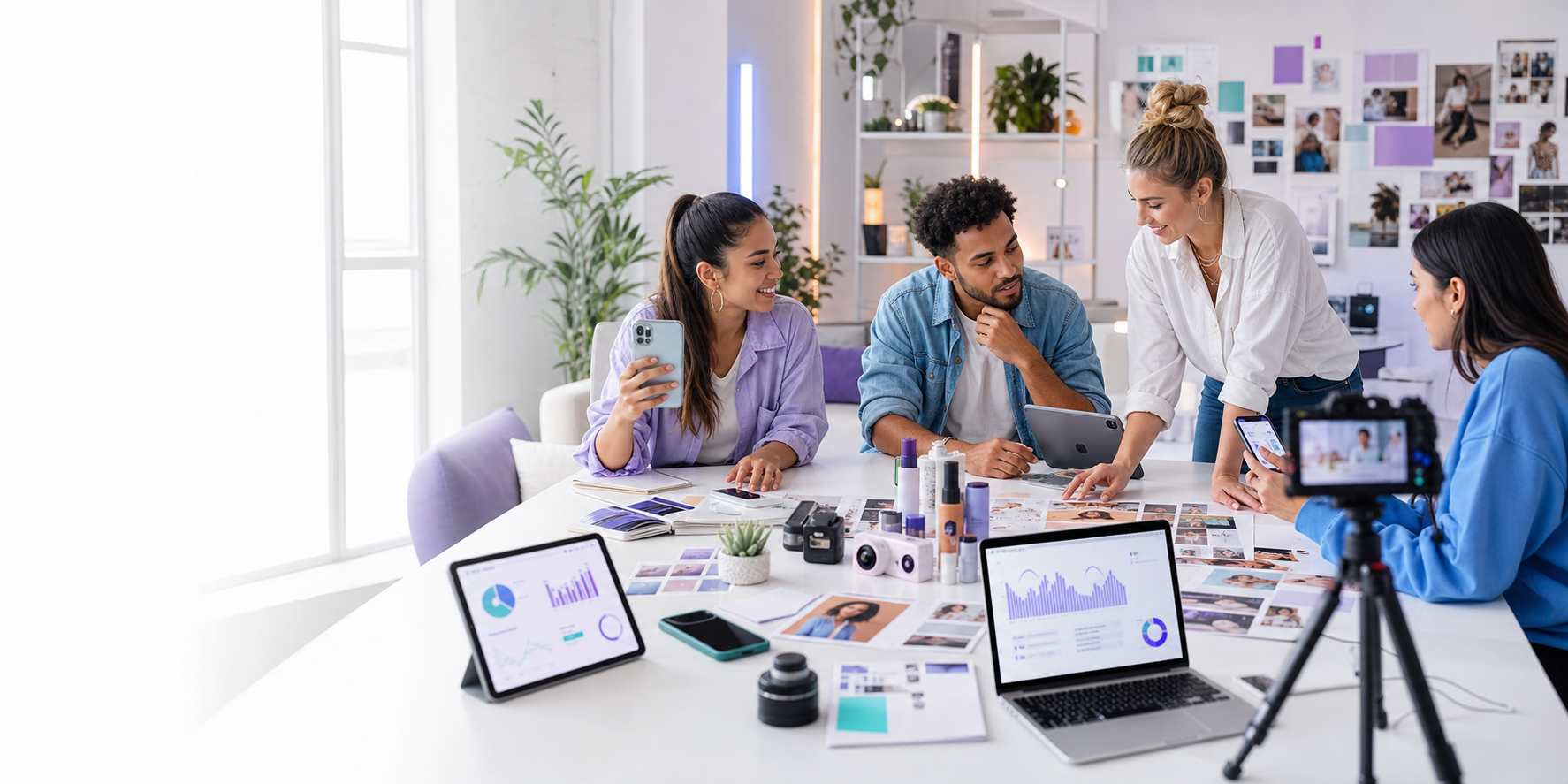 Creators and a brand team preparing campaign content
